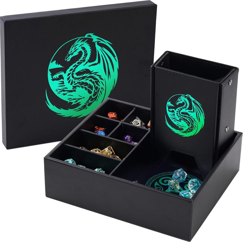 Soar Forge Dice Tray and Dice Tower for DND: All-in-One Tray, Storage & Large Tower for Random Rolls - Stores Your Sets, Mini's etc, Perfect for D&D and RPG Gift Accessories (Green Dragon) - Image 1